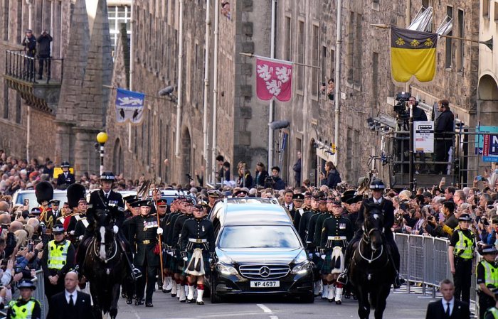 The Queen's funeral cortege leaves Scotland